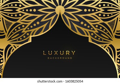 Luxury background with shimmering gold islamic arabesque ornament on dark surface