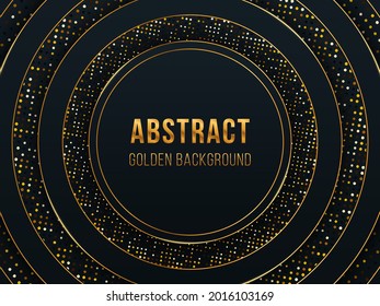 Luxury background, sparkling circle with golden glitter. Realistic texture with light effect and golden glitters dots element decoration.