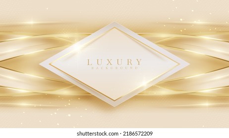 Luxury Background With Square Frame And Golden Curve Line Decoration And Glitter Light Effects Elements.