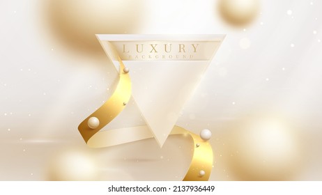 Luxury background with triangle frame and gold ribbon element with glitter light and beam with bokeh decoration and blur effect.