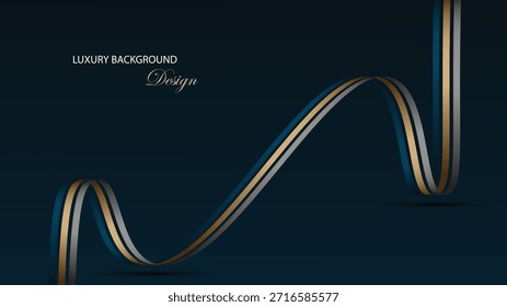 Diseño de Vector de fondo de lujo. Fondo de lujo azul con decoración de cinta curva. Traje para el Anuncio, el cartel, el premio, el certificado y otros