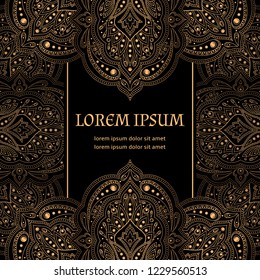 Luxury background vector. Ethnic royal pattern card template. Paisley design for Christmas party invitation, New year holiday greeting, beauty spa salon decoration, wedding, save the date.