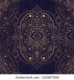 Luxury background vector. Ethnic royal pattern seamless. Arabesque design for Christmas party, New Year holiday wrapping paper, yoga wallpaper, beauty spa salon ornament, wedding, gift packaging.