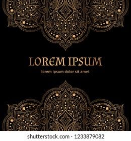 Luxury background vector. Ethnic royal pattern card template. Arabesque design for Christmas party decoration, New year holiday greeting, beauty spa salon flyer, wedding invitation, save the date.