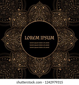 Luxury background vector. Ethnic royal pattern card template. Indian design for Christmas party invitation, New year holiday greeting, beauty spa salon decoration, wedding, save the date.