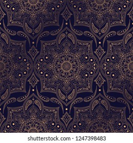 Luxury background vector. Ethnic royal pattern seamless. Paisley design for Christmas party, New Year holiday wrapping paper, yoga wallpaper, beauty spa salon ornament, wedding, gift packaging.