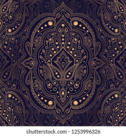 Luxury background vector. Ethnic royal pattern seamless. Filigree design for Christmas party, New Year holiday wrapping paper, yoga wallpaper, beauty spa salon ornament, wedding, gift packaging.