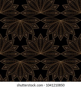 Luxury background vector. Fan peacock feathers royal pattern seamless. Golden design for beauty spa salon, yoga wallpaper, wedding party, bridal shower invitation, holiday christmas card template.