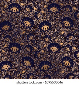 Luxury background vector. Floral royal pattern seamless. Golden design for yoga wallpaper, beauty spa salon ornament, indian wedding party, birthday wrapping paper, bridal, holiday birthday gift.