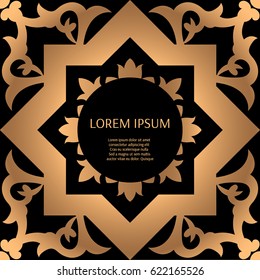 Luxury background vector. Gold black pattern frame. Oriental wedding design. Indian mandala ornament for bridal fashion, art deco print, beauty spa salon or royal holiday party cards.
