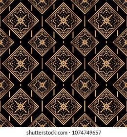 Luxury background vector. Golden royal pattern seamless. Vintage tile design for beauty spa, wedding ceremony, yoga wallpaper, packaging, wrapping paper, christmas and new year backdrop.
