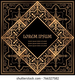 Luxury background vector. Golden royal pattern. Moroccan tile frame design for beauty spa, wedding ceremony, greeting card, anniversary template, menu covering, christmas and new year concepts.