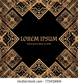 Luxury background vector. Golden royal pattern. Vintage aztec gold design for beauty spa, wedding ceremony, greeting card, anniversary template, menu covering, christmas and new year concepts.