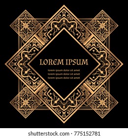 Luxury background vector. Golden royal pattern. Arabic tile frame design for beauty spa, wedding ceremony, greeting card, anniversary template, menu covering, christmas and new year concepts.
