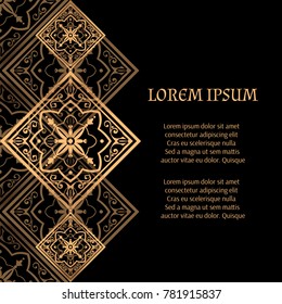 Luxuriöser Hintergrund, Vektorgrafik. Goldenes königliches Muster. Vintage viktorianisches Fliesendesign für Beauty Spa, Hochzeitsfeier, Grußkarte, Jubiläumsvorlage, Menüführung, Weihnachten und neue Jahreskonzepte.