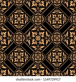 Luxury background vector. Golden tile royal pattern seamless. Damask design for christmas wrapping paper, new year ornaments, beauty spa, wedding ceremony, yoga wallpaper, packaging, backdrop.