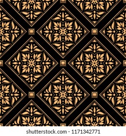 Luxury background vector. Golden tile royal pattern seamless for christmas or new year party. Art deco design for beauty spa salon, wrapping paper, ornaments, gift packaging, yoga wallpaper.