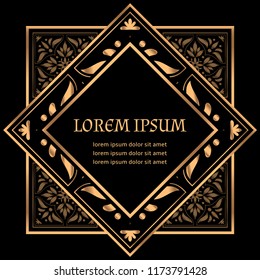 Luxury background vector. Golden tile royal pattern for christmas or new year party. Moroccan design for beauty spa salon flyer, wedding ceremony invitation, greeting card, menu, yoga wallpaper.