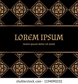 Luxury background vector. Golden tile royal pattern for christmas or new year party. Retro design for beauty spa salon flyer, wedding ceremony invitation, greeting card, menu, yoga wallpaper.