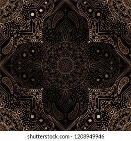 Luxury background vector. Oriental mandala royal pattern seamless. Christmas for holiday party, new year wrapping paper, yoga wallpaper, beauty spa salon ornament, wedding invitation.