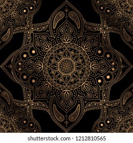 Luxury background vector. Oriental mandala royal pattern seamless. Moroccan for Christmas party, new year holiday wrapping paper, yoga wallpaper, beauty spa salon ornament, wedding invitation.