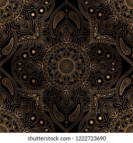 Luxury Background Vector. Oriental Mandala Royal Pattern Seamless. Boho Yoga For Christmas Party, New Year Holiday Wrapping Paper, Yoga Wallpaper, Beauty Spa Salon Ornament, Wedding Invitation.