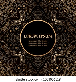 Luxury background vector. Oriental royal pattern frame card template. Indian design for Christmas party invitation, New year holiday greeting, beauty spa salon decoration, wedding, save the date.