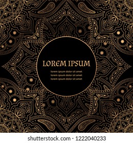 Luxury background vector. Oriental royal pattern card template. Boho yoga design for Christmas party invitation, New year holiday greeting, beauty spa salon decoration, wedding, save the date.