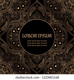 Luxury background vector. Oriental royal pattern card template. Golden design for Christmas party invitation, New year holiday greeting, beauty spa salon decoration, wedding, save the date.