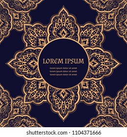 Luxury background vector. Paisley royal pattern frame. Golden design for beauty spa salon, fashion flyer, wedding party invitation, save the date, birthday greeting, new year holiday card template.