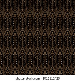 Luxury background vector. Peacock feathers royal pattern seamless. Gold black design for yoga wallpaper, beauty spa salon flyer, wedding party invitation, backdrop, holiday christmas card template.