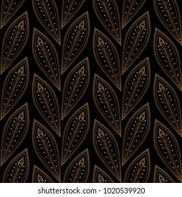 Luxury background vector. Peacock feathers royal pattern seamless. Gold black vintage design for yoga wallpaper, beauty spa salon ornament, bridal shower, indian wedding party, holiday christmas card.