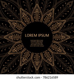 Luxury background vector. Peacock feathers royal pattern frame. Mandala oriental design for beauty spa salon flyer, wedding party invitation, anniversary greeting, holiday christmas card template.