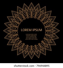 Luxury background vector. Peacock feathers royal pattern frame. Golden oriental design for beauty spa salon logo flyer, wedding party invitation, anniversary greeting, holiday christmas card template.