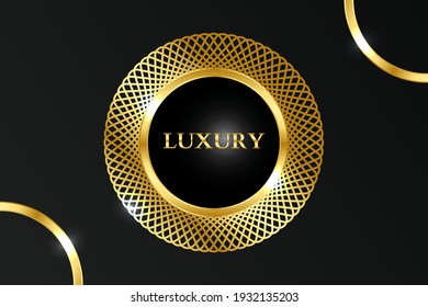 Luxury background vector, simple gold mandala with black background, golden ring with ornament.