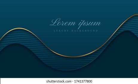 Luxury background wave line gold 3d concept deep blue color. vector illustration for design.