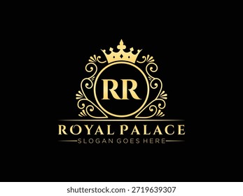 Insignia de lujo inicial rr logo Vector Plantilla para la marca. Diseño heráldico real, Elementos de cresta, boutique, hotel label.