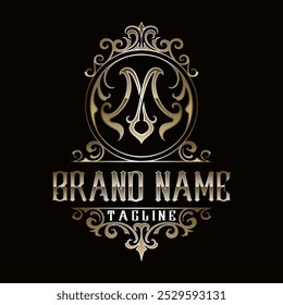 Luxury badge logo with antique style engraving. Suitable for barber shop, hair salon, cafe, restaurant with antique and classic style.