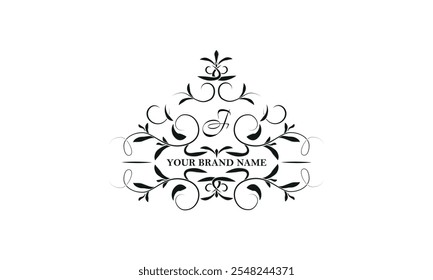 Luxury badge logo monogram with initial F. Decorative style illustration for sticker and label design, poster, greeting card, business emblem.