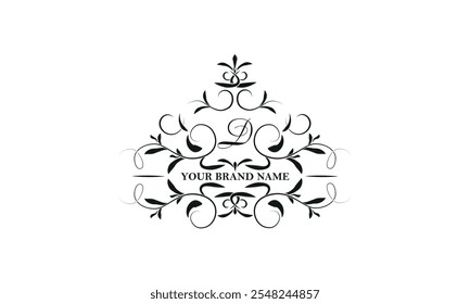 Monograma de logotipo de emblema de luxo com D inicial. Ilustração de estilo decorativo para adesivo e design de etiqueta, cartaz, cartão de saudação, emblema de negócios.
