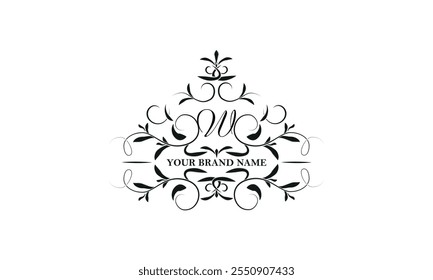 Monograma de lujo del logotipo de la insignia con la ilustración inicial del estilo de W. Decorative para el diseño de la etiqueta engomada y de la etiqueta, cartel, tarjeta de felicitación, emblema del negocio.