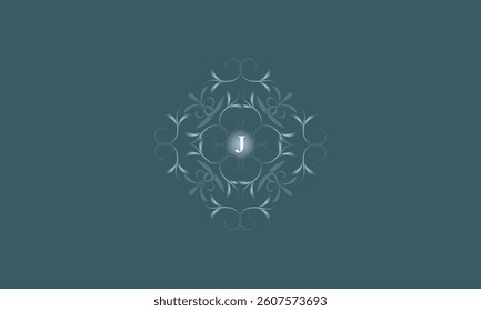 Luxury badge logo monogram with initial letter J. Floral decorative style illustration for sticker and label design, poster, greeting card, advertising business company or brands