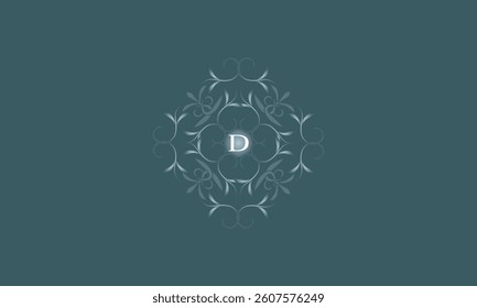 Luxury badge logo monogram with initial letter D. Floral decorative style illustration for sticker and label design, poster, greeting card, advertising business company or brands