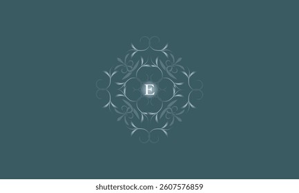 Luxury badge logo monogram with initial letter E. Floral decorative style illustration for sticker and label design, poster, greeting card, advertising business company or brands