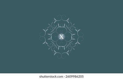 Luxury badge logo monogram with initial letter X. Floral decorative style illustration for sticker and label design, poster, greeting card, advertising business company or brands