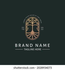 Luxury badge tree vector logo template. Fit for wheat farm, natural harvest, agronomy, rural country farming field