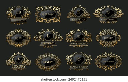 Luxury badges. Decorative logo collection premium style recent vector templates set