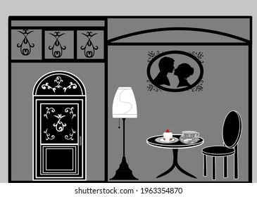 Luxury bakery shop using gray and white color for decorating 
