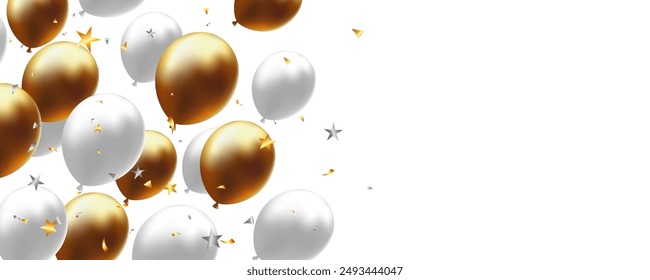 Luxury banner background, card with realistic helium balloons and confetti. space for text