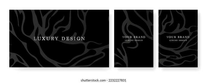Luxury banner in black colors, frame design set with black geometric pattern. Luxury premium background pattern for menu, elite sale, luxe invite template, ​formal invitation, luxury voucher.